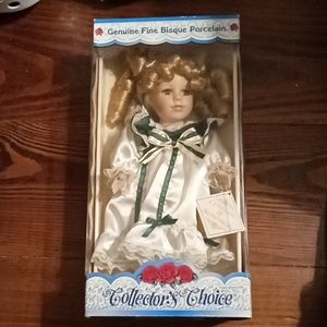 Collector's choice, hand painted, porcelain doll with display stand